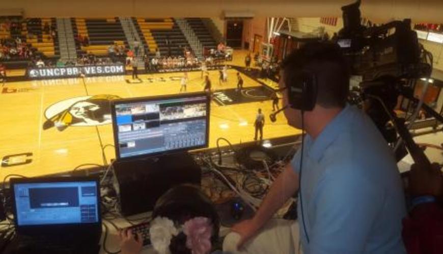 Students direct live sports broadcasts from the Jones Center.