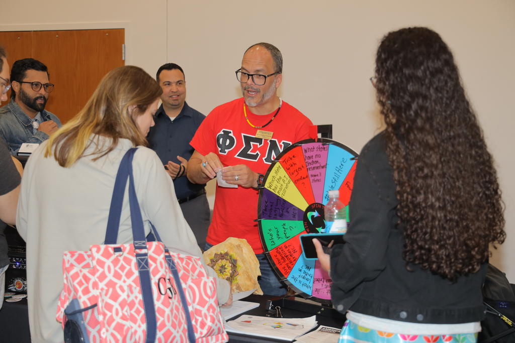 Dr. Lawrence Locklear, director of the Office of Student Inclusion and Diversity, was among the many vendors at Indigenous Peoples' Day at UNCP