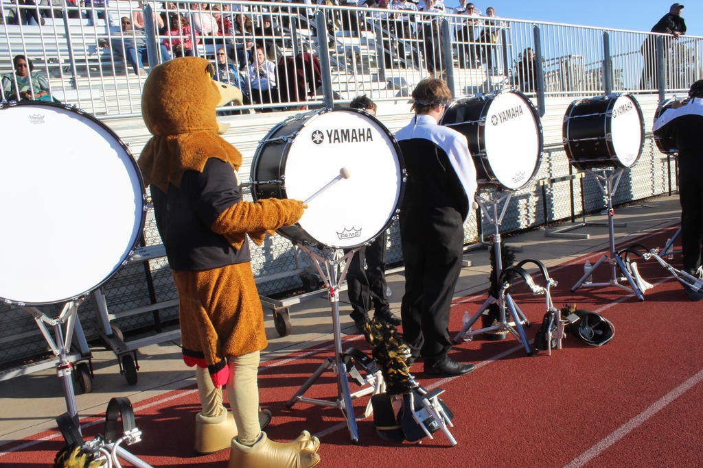 BraveHawk temporarily joined the bass drum line in 2018!