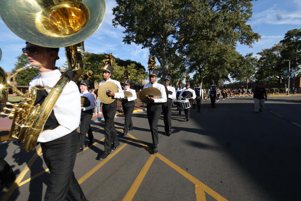 The band marches in the 2021 Homecoming Parade