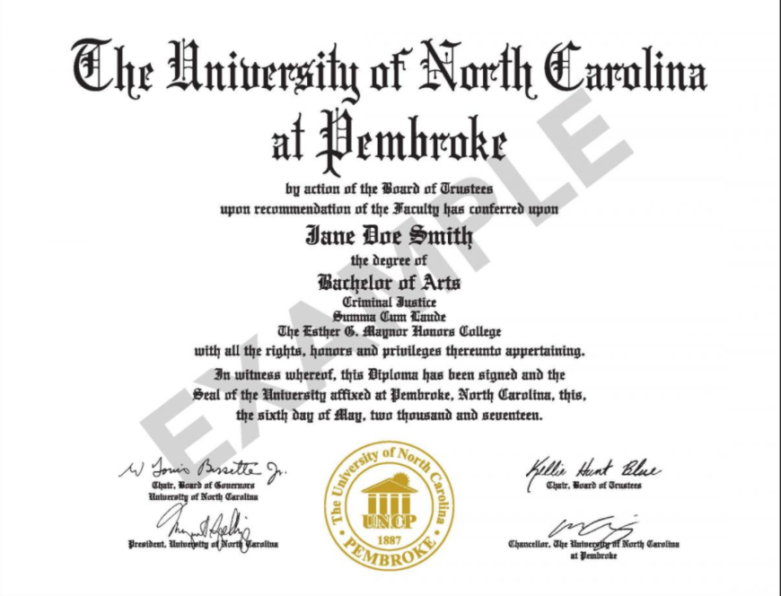 UNCP Honors college diploma