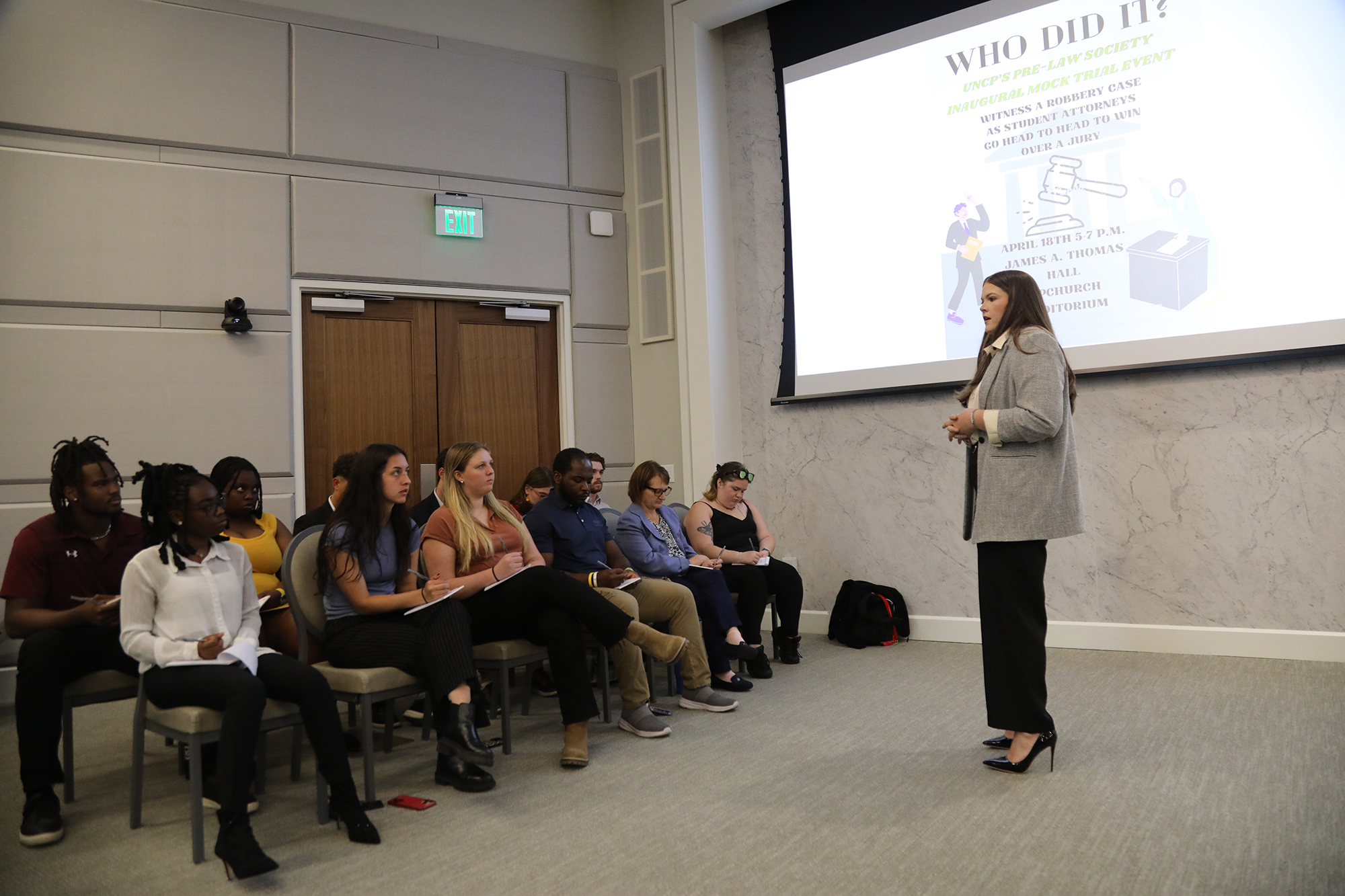 students during a mock trial at UNCP