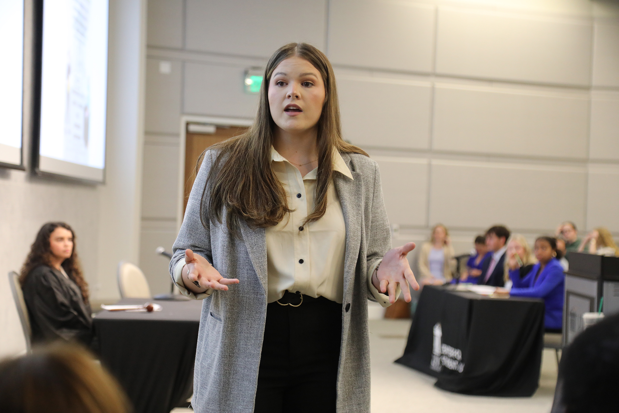 UNCP student presenting a case during a mock trial