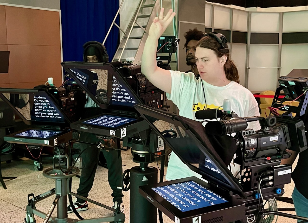 UNCP student in TV studio
