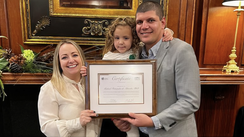 Dr. Stephanie Kamel associate professor UNC Wilmington (far left), Dr. Thomas Williamson Yousry Sayed Distinguished Professor in Pharmaceutical Sciences, UNCW, UNCP Chancellor Robin Gary Cummings, Dr. Stephen Kinsey, UNCW professor, Dr. Michael Almeida and Dr. Ben Bahr