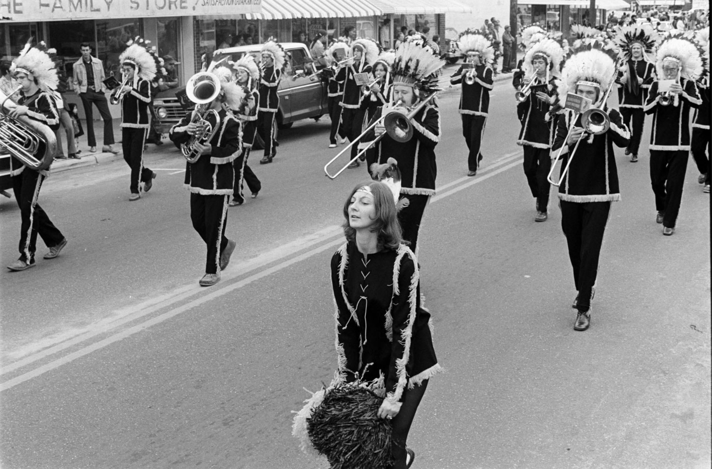 1975 Veterans Day Parade band on street