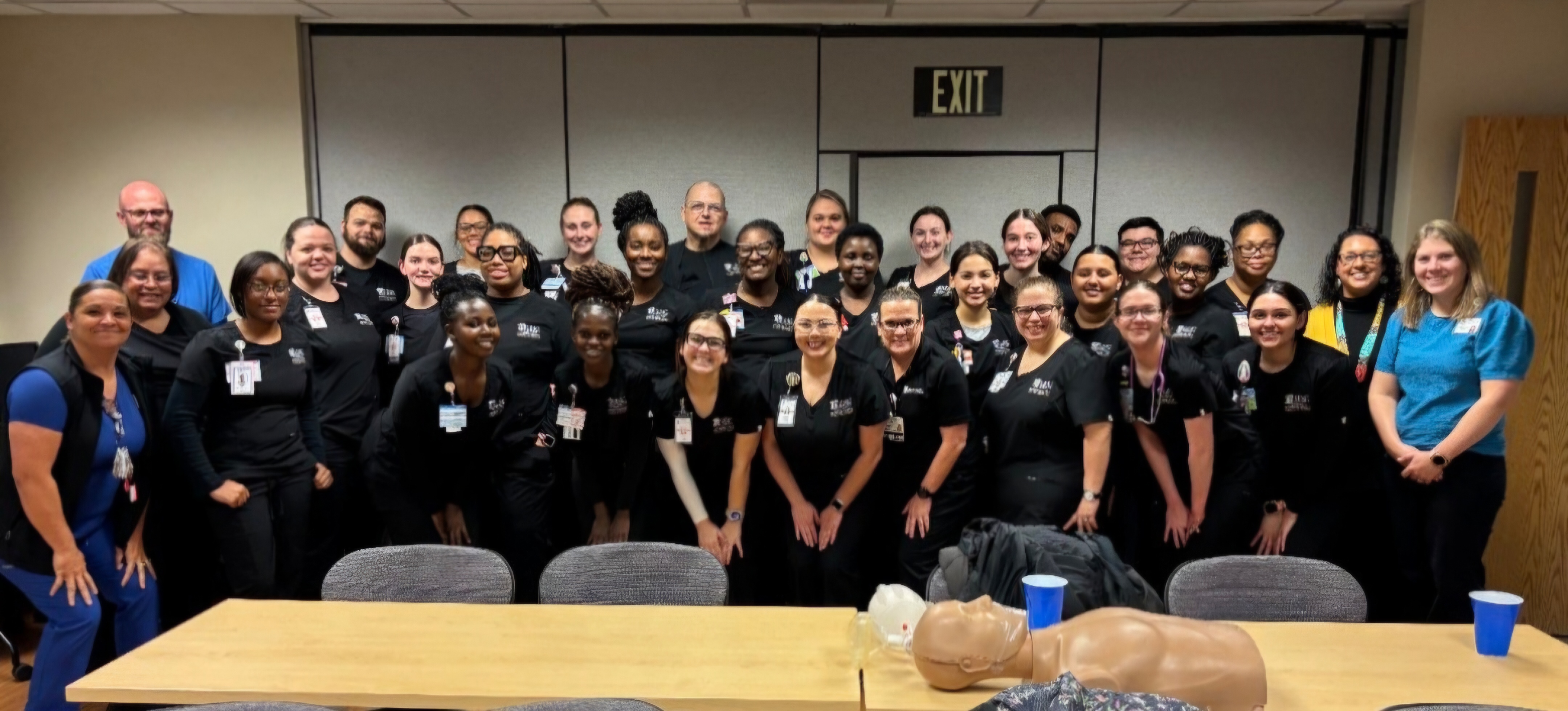 UNCP nursing students gather for a group shot during the ACLS training.