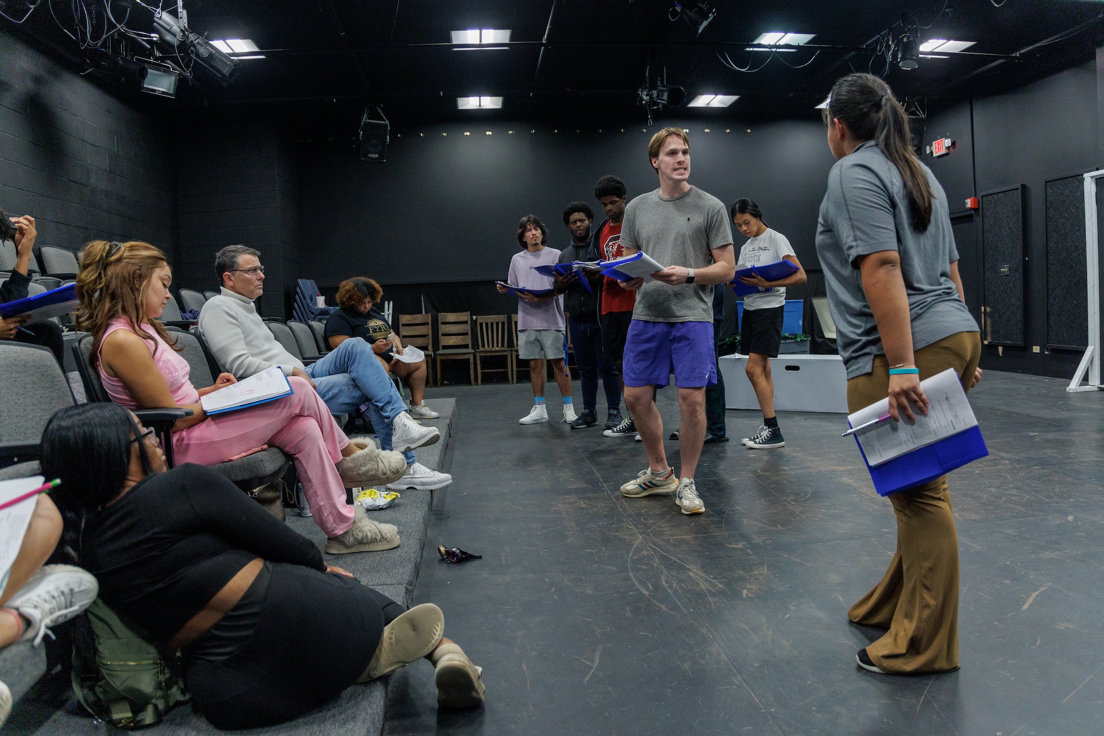 Students practicing lines for a musical