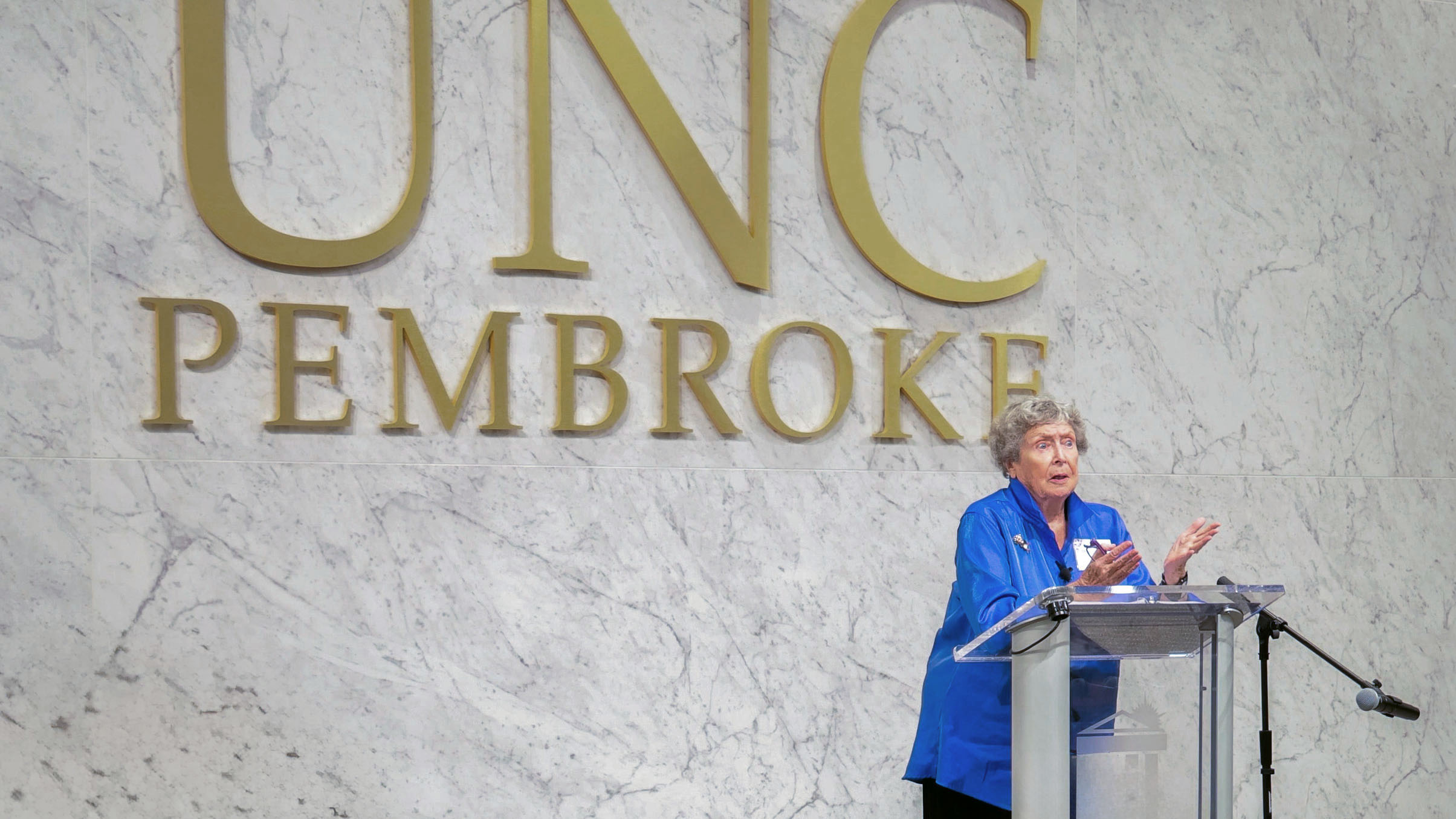 Vivian R. Jacobson speaks to a crowd at UNCP.