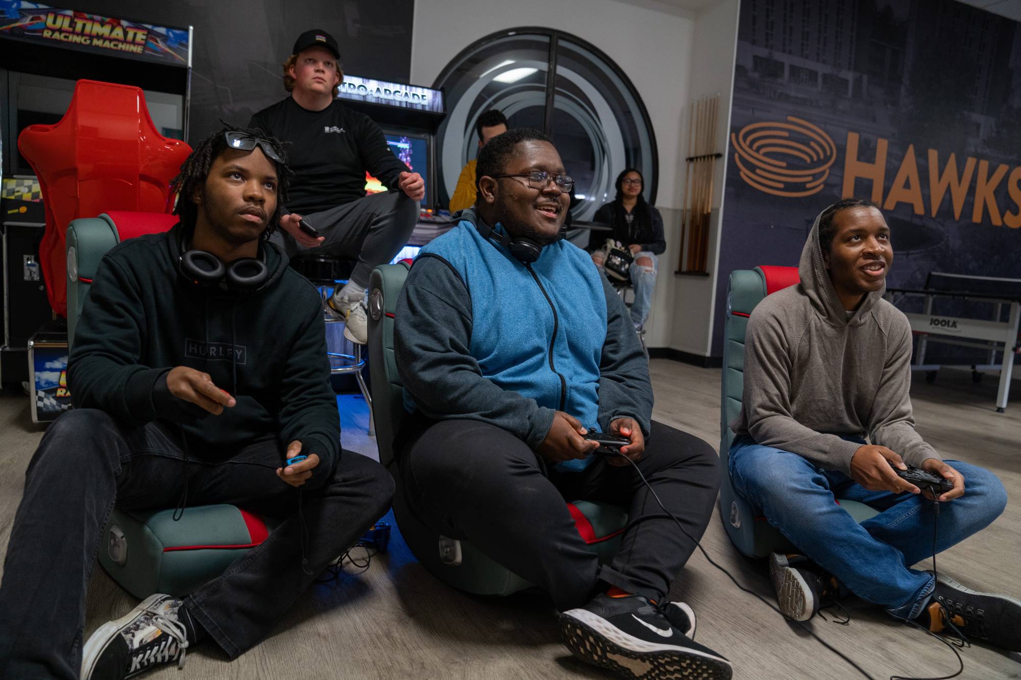 Members of the UNCP esports team playing video games together