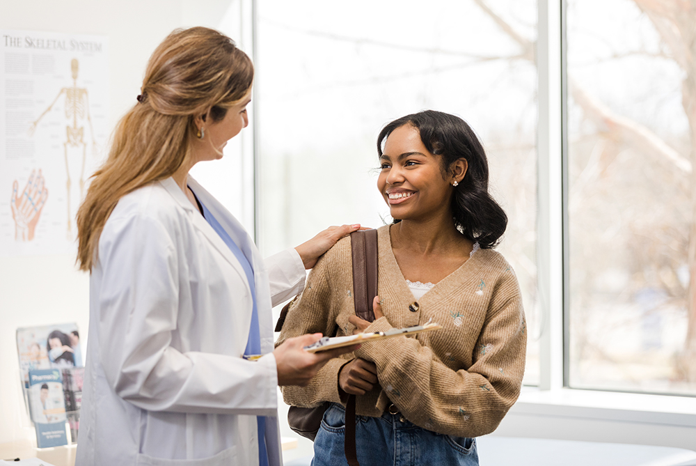 A student talking to a doctor