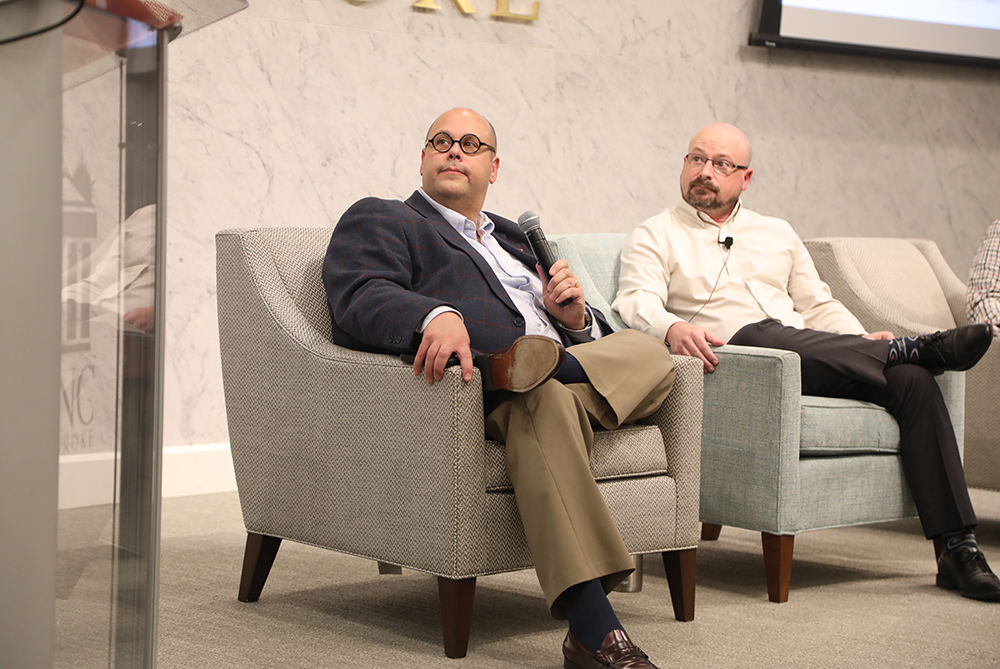 Vice Chancellor for Student Affairs, Dr. Jeff Howard, and Dean of Students, Dr. Kyle Smith, sitting on a panel at a Career Center event