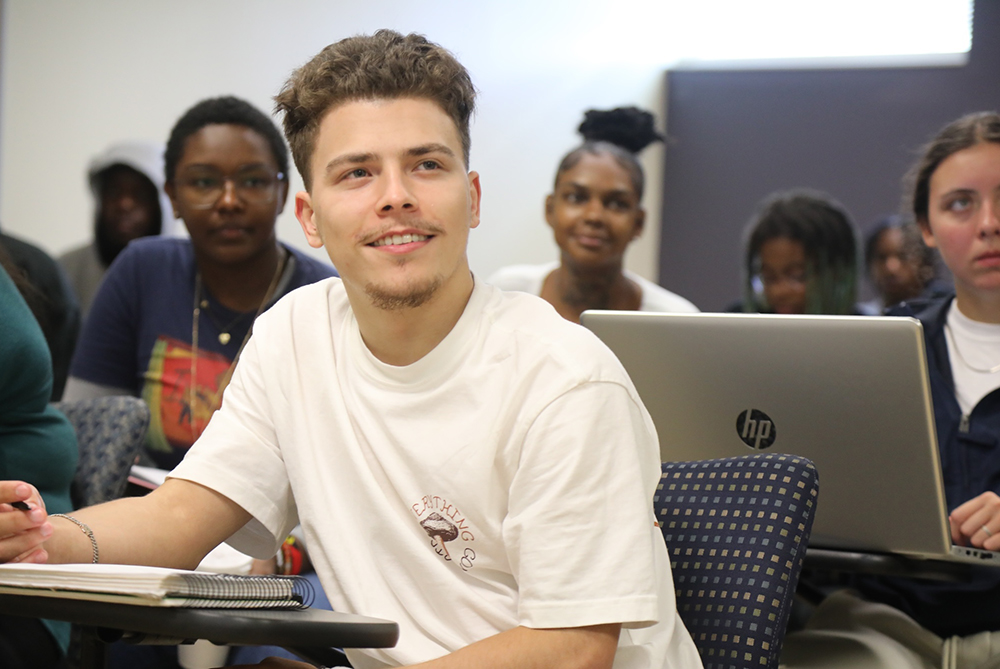 UNC Pembroke philosophy class student smiling