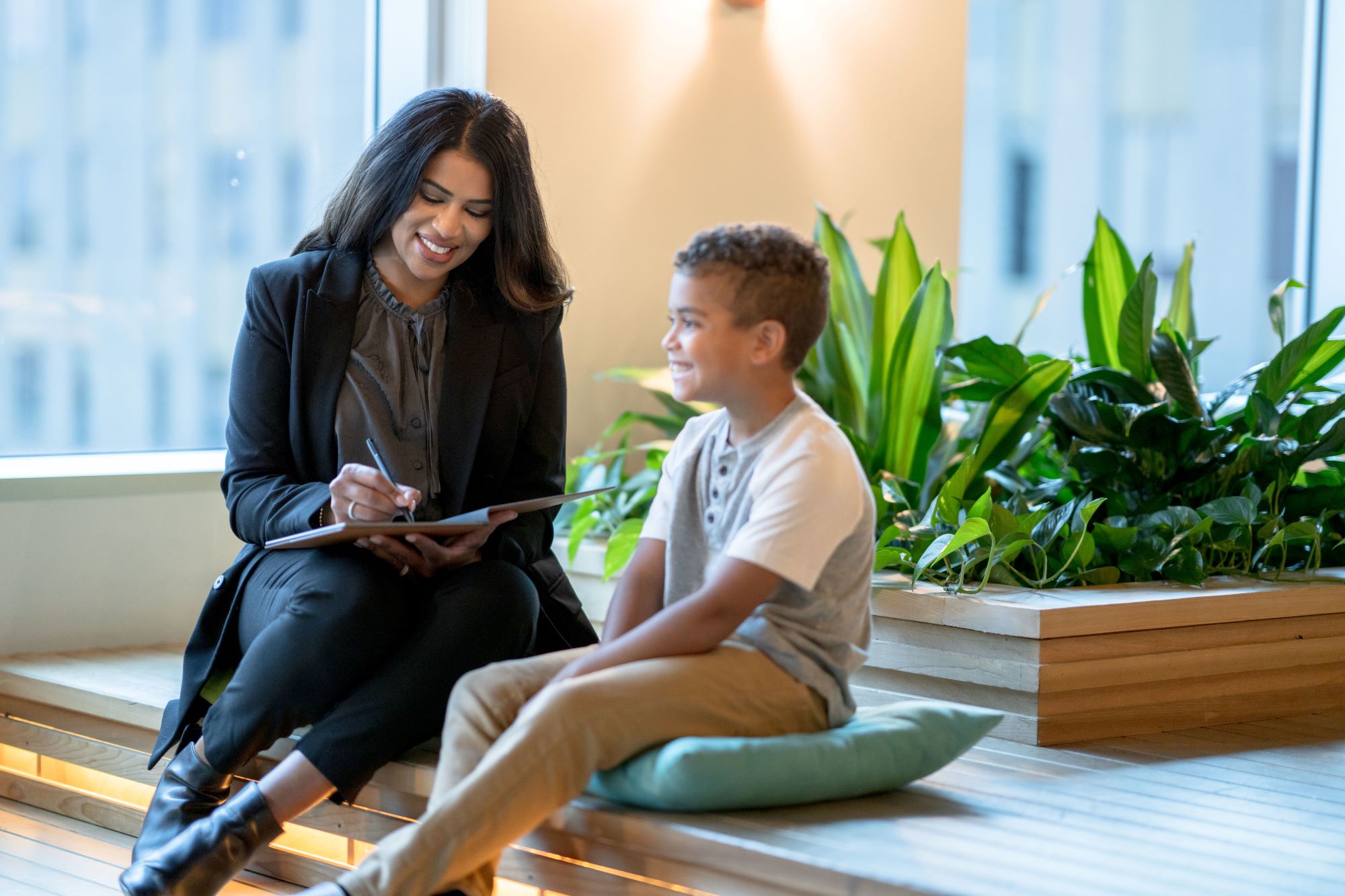 Social worker with child