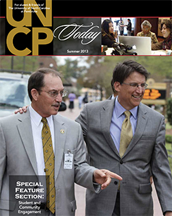 chancellor carter and nc governor mccrory from the cover of the UNCP Today summer 2013 edition