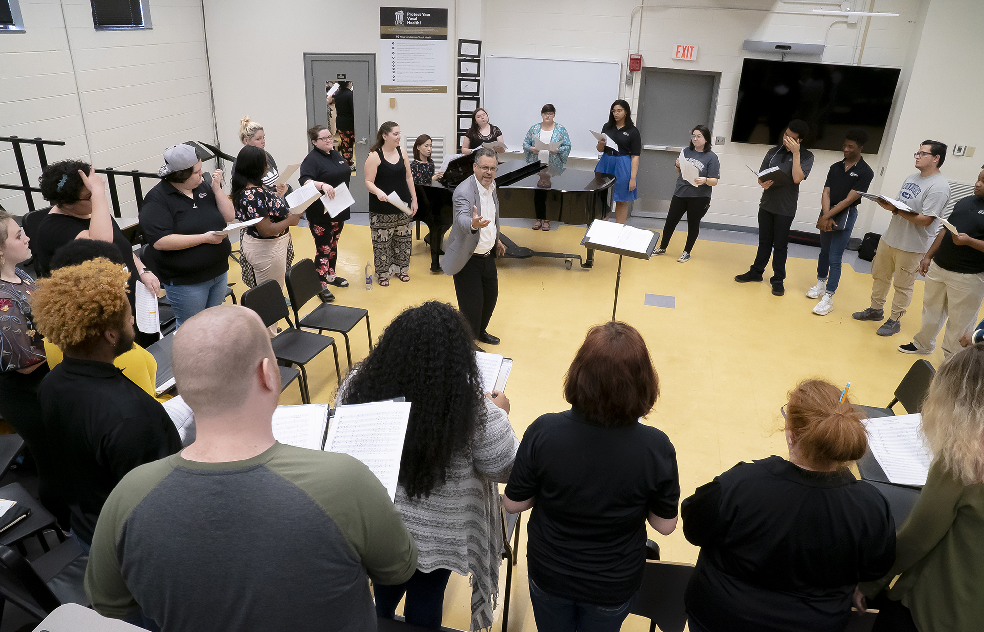chorus class practicing in a classroom at UNCP