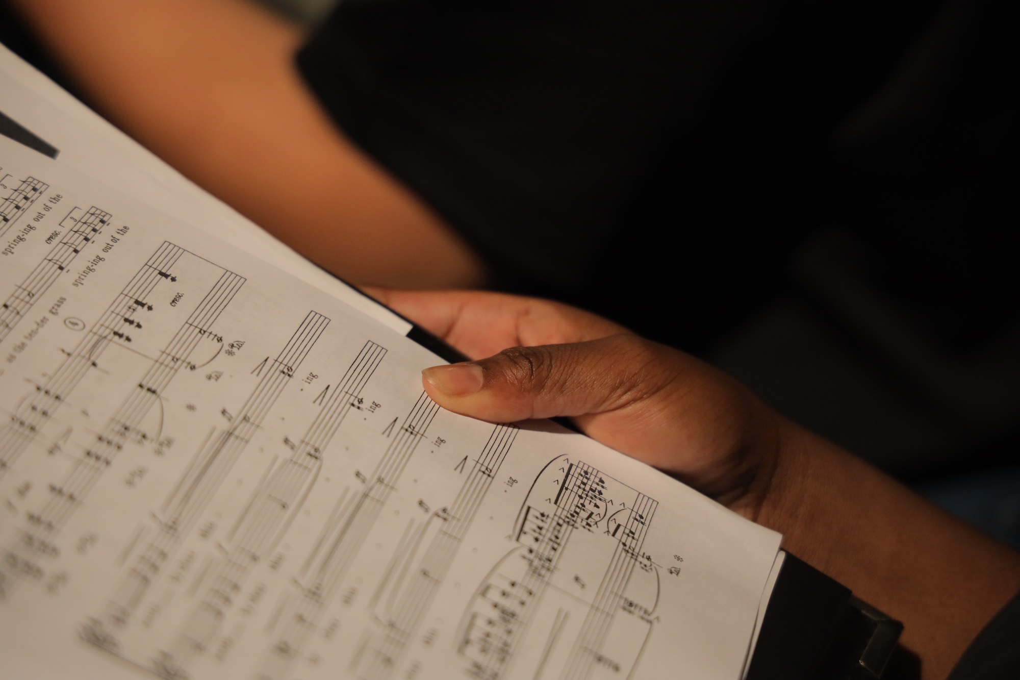 music sheet with hand holding it