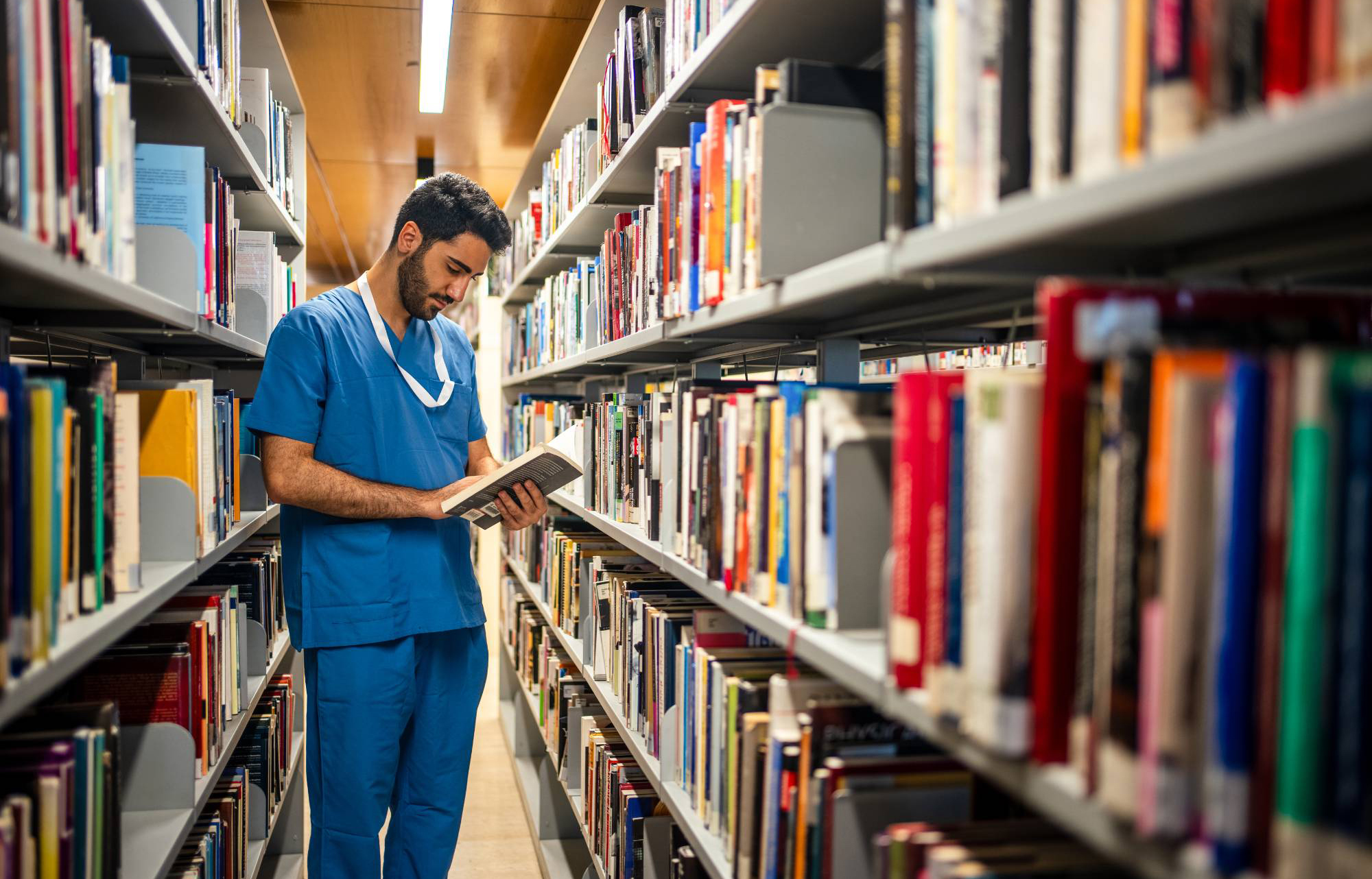 male nurse in library