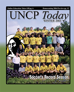 uncp soccer team from the cover of the UNCP Today winter 2003 edition