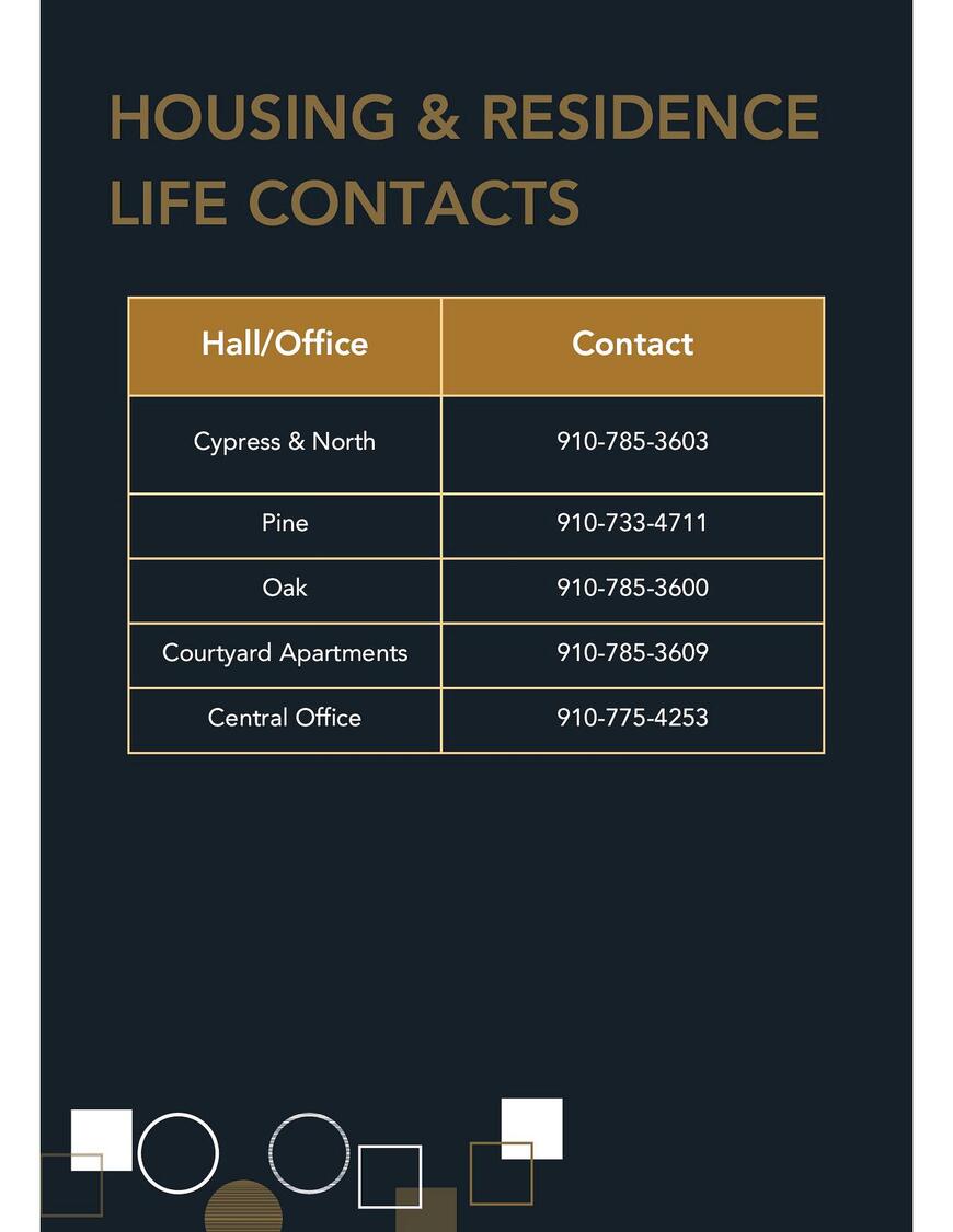 Housing & Residence Life Contacts