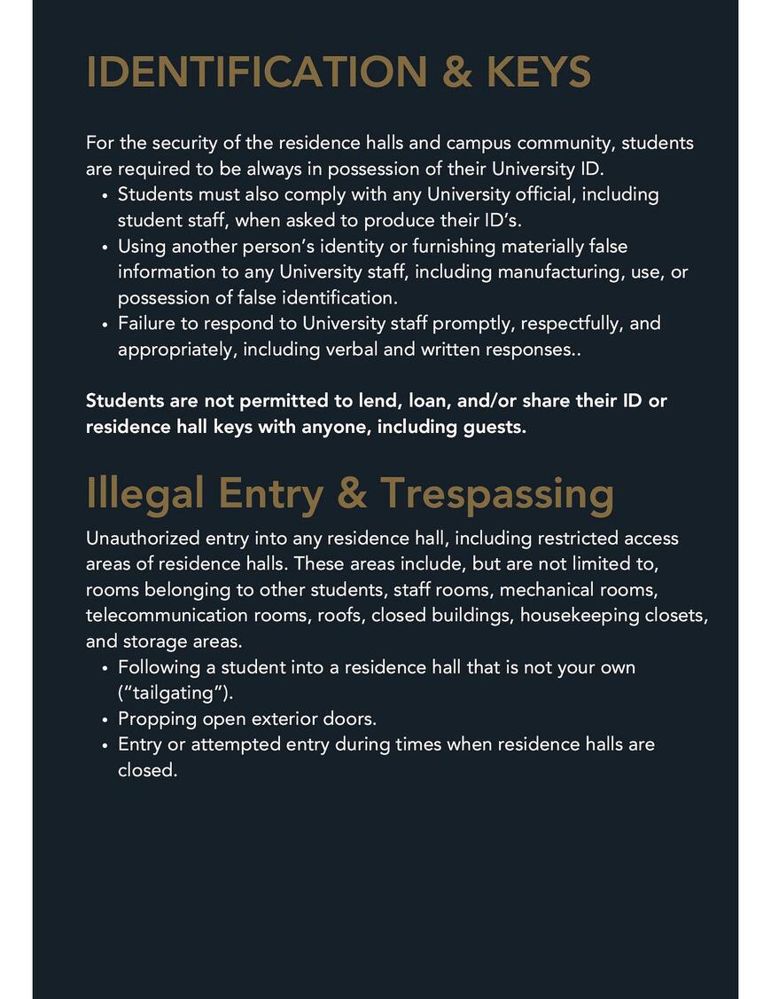 Identification & Keys, Illegal Entry & Tresspassing