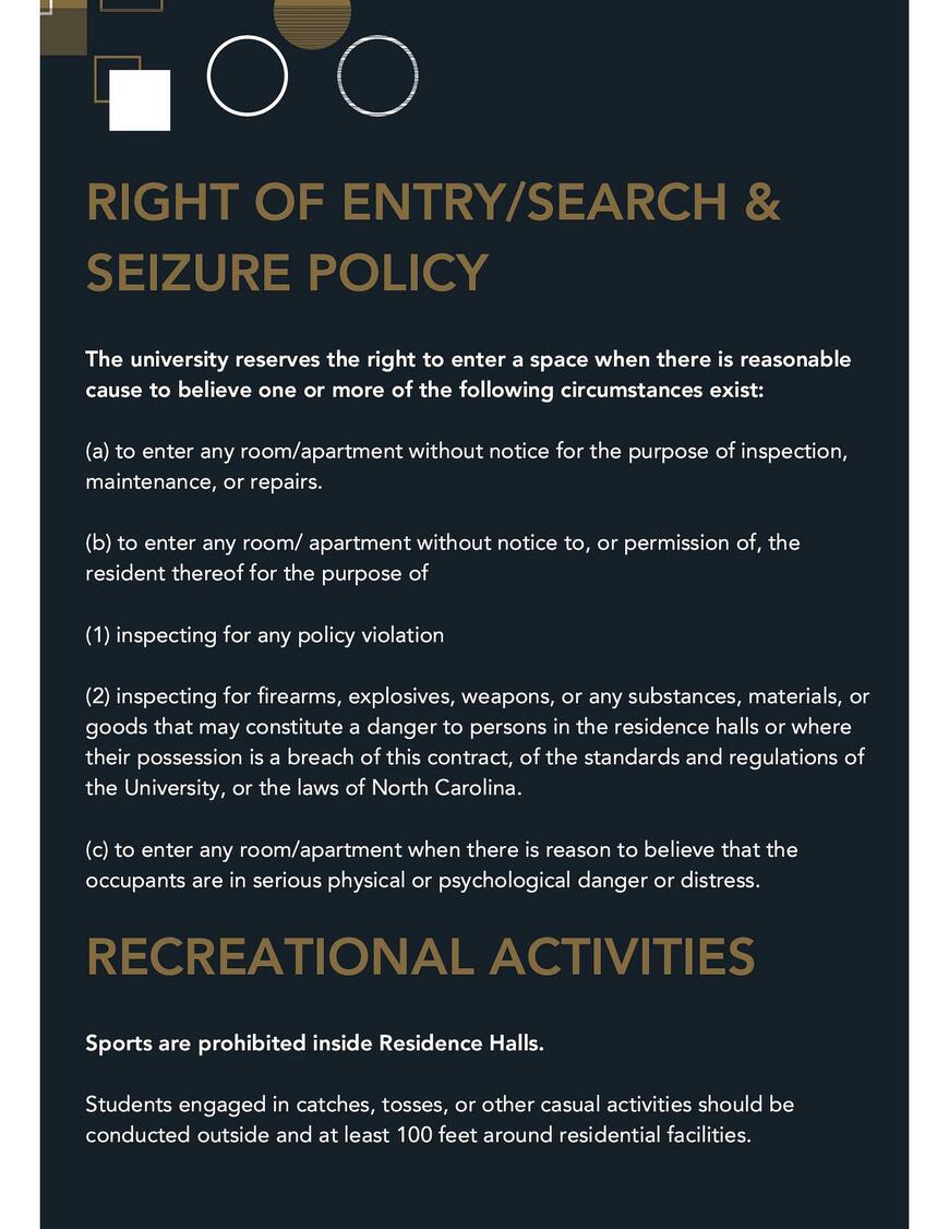 Right of Entry/Search & Seizure Policy; Recreational Activities