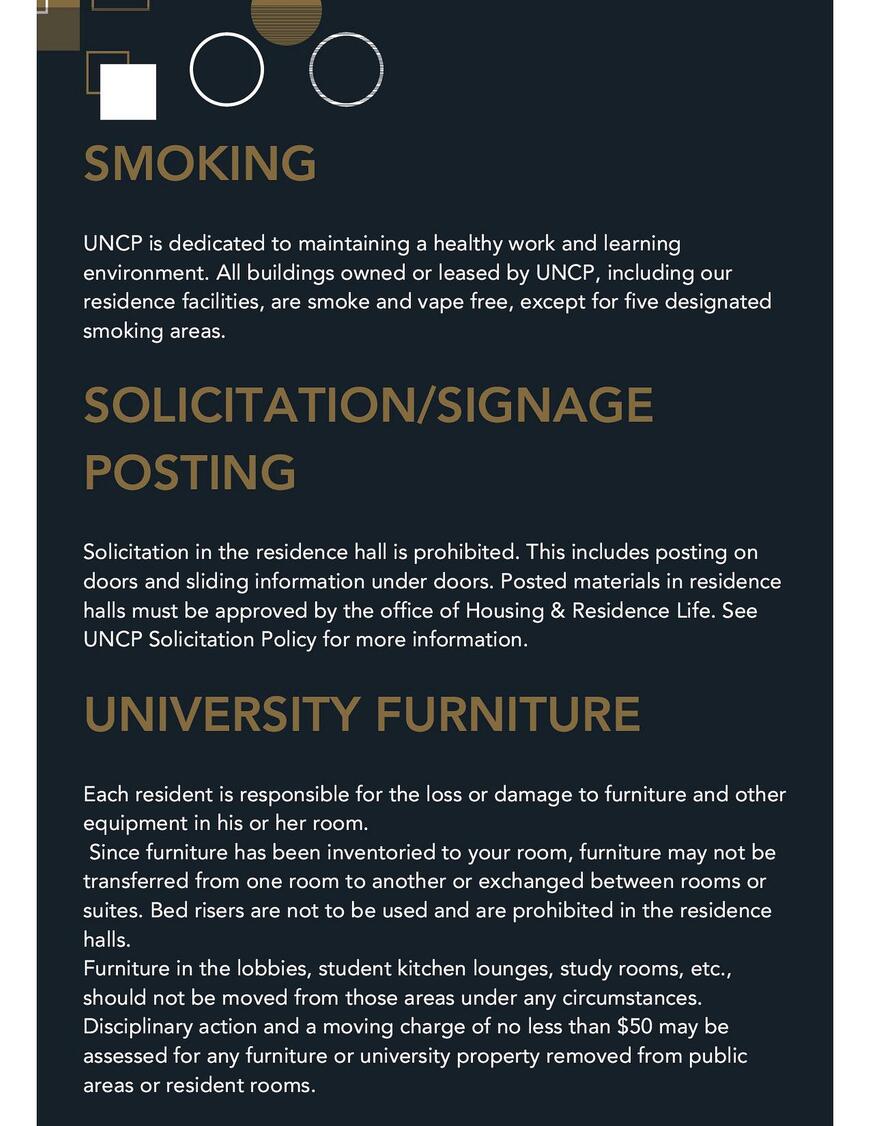 Smoking; Sollictation/Signage Posting; University Furniture; 