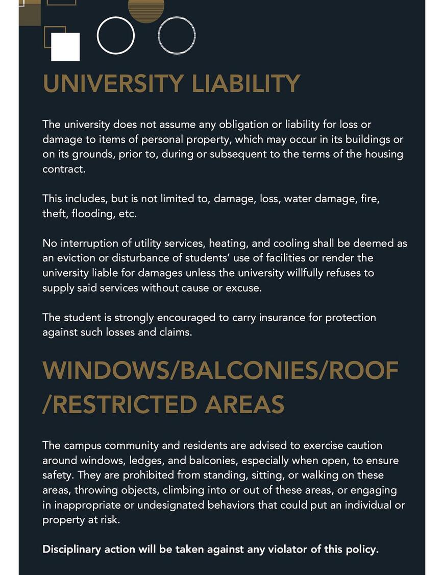 University Liability; Windows/Balconies/Roof/Restricted Areas