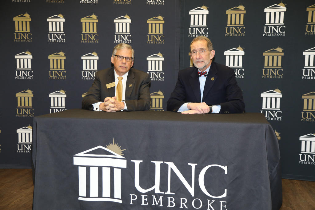 Chancellor Cummings and UNC System Interim President hold a press conference at UNCP on March 6