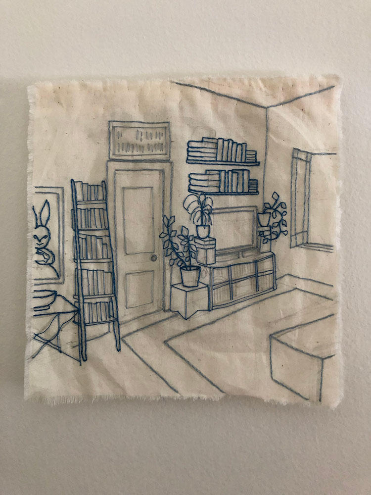 Alexandra Beaumont Blue Living Room Embroidery on muslin 2021