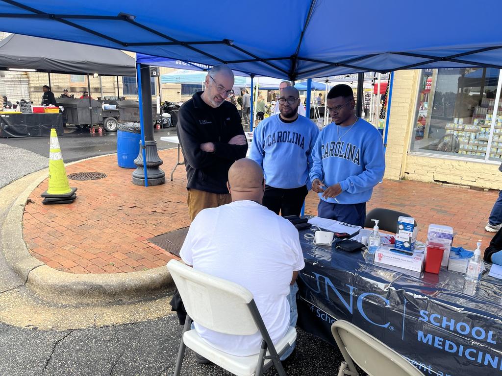 NC-HCAP students and UNC Chapel Hill School of Medicine MED Excel Team served 78 people and 21 community surveys were completed at the Rumba on the Lumber.