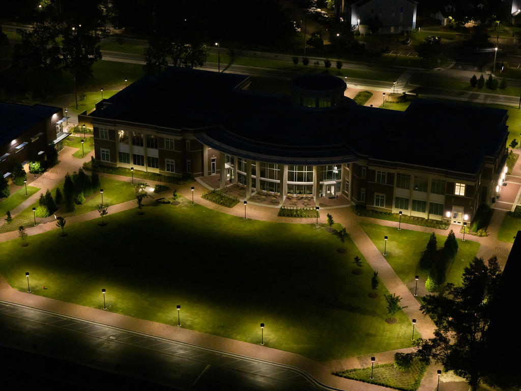 James A Thomas Hall, School of Business at night