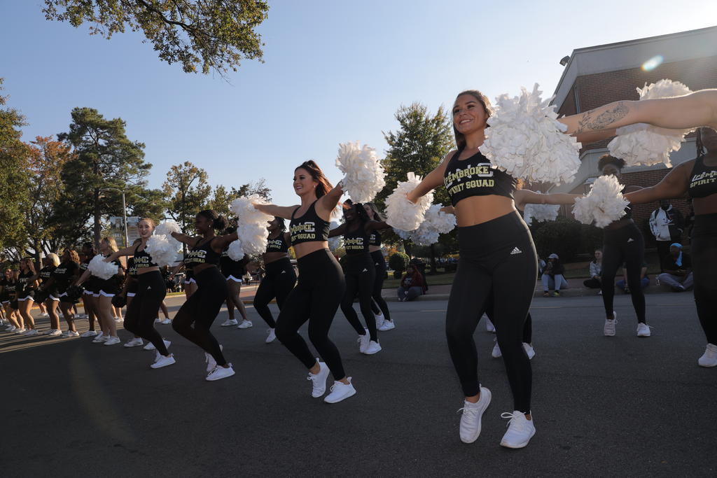 UNCP Cheerleaders performing at the parade