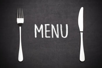 Menu with a fork and knife.