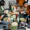 People eating a table.